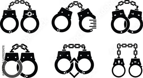 Принти на полотні Handcuffs Vector Icon Collection, Police and Crime Black Silhouette Symbols