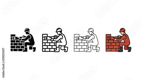 Fotografía Bricklaying process illustration showing construction worker building a wall in