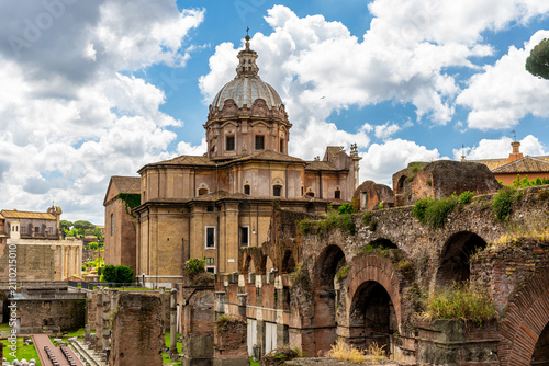 Photography Ancient ruins of the Roman Forum and the church of Santi Luca e Martina in Rome