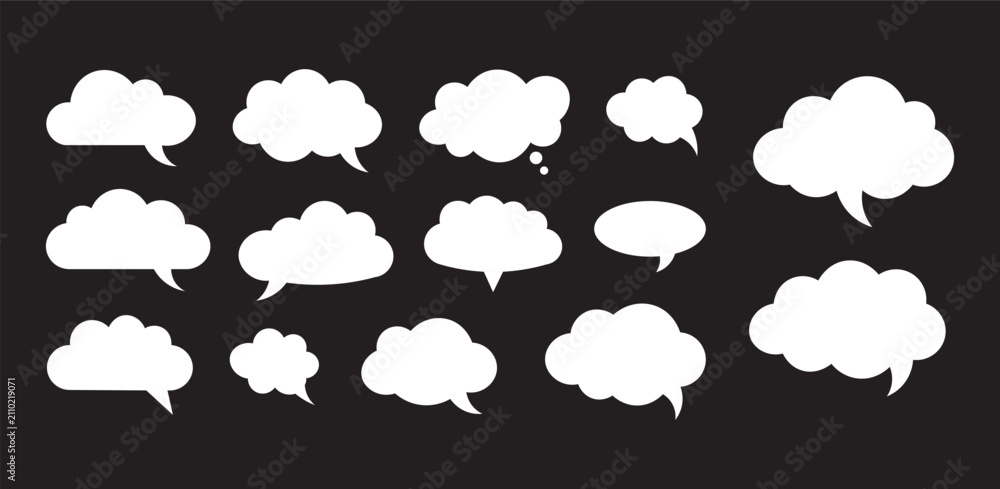 Fototapeta premium White Cloud Speech Bubbles Set Vector on Black Background