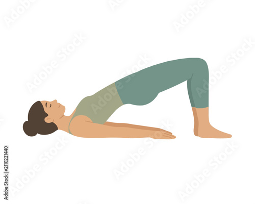 Woman Doing Bridge Pose on Floor Flat Vector Illustration for Yoga and Fitness Practice