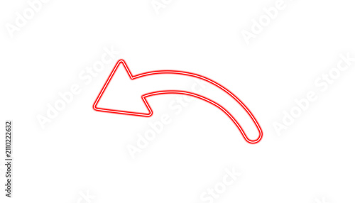 Red neon curved arrow isolated on transparent background