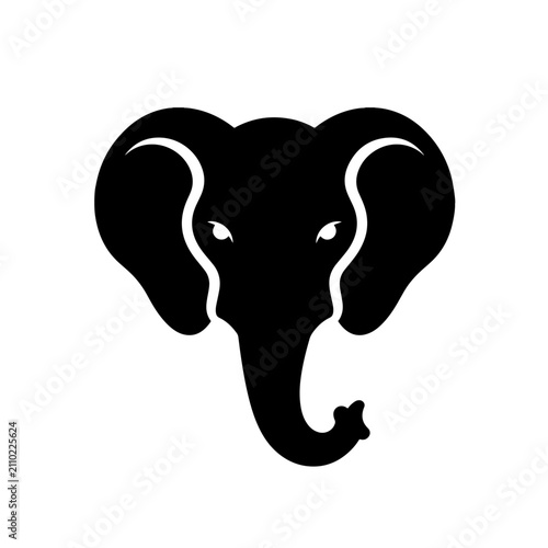 Elephant Head Icon – Modern Black Solid Wildlife Animal Face Vector Symbol for Logo and Branding