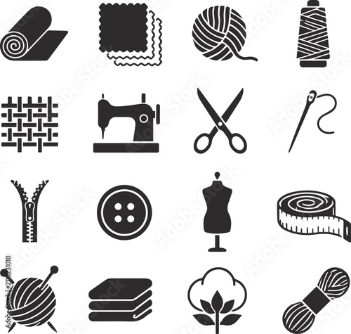 sewing, knitting, and tailoring craft silhouette elements are ideal for tailor shops, fashion branding, and crafting websites