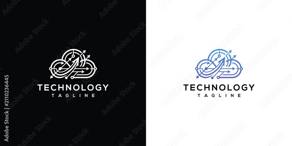 Fototapeta premium Modern Line Art Cloud Technology Logo with Upward Arrow for Digital Services