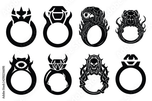 Bild auf Leinwand Collection set of halloween cursed ring silhouette icon and Vector illustration on white background