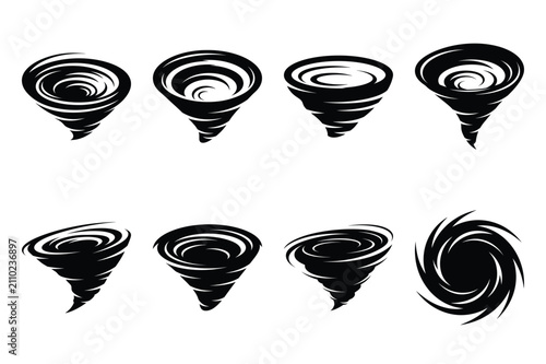 Collection set of halloween dark vortex silhouette icon and Vector illustration on white background.