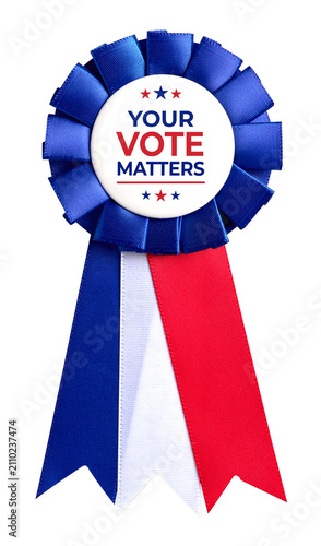 Bild auf Leinwand Red, white, and blue vote matters ribbon with a transparent background