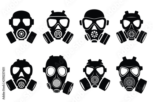 Collection set of halloween gas mask silhouette icon and Vector illustration on white background.