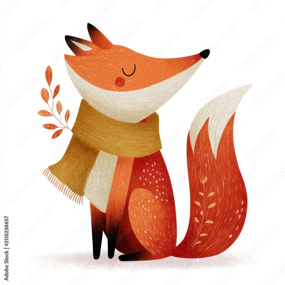Fototapeta premium Charming fox with cozy scarf.
