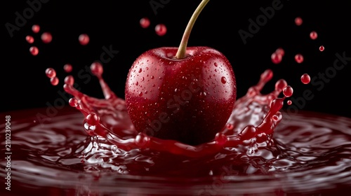 Cherry creating a splash in red juice