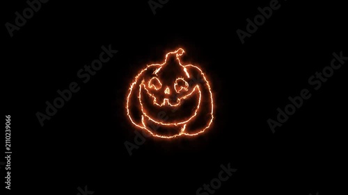 Glowing Neon Halloween Pumpkin Ghost Face Animation on Black Background in 4K
