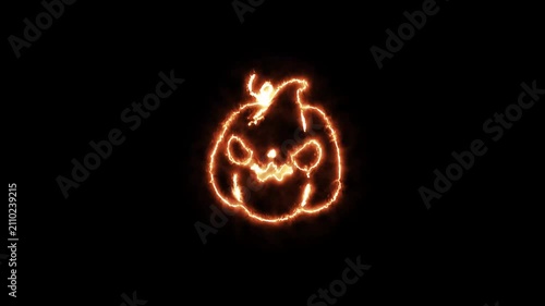 Glowing Neon Halloween Pumpkin Ghost Face Animation on Black Background in 4K