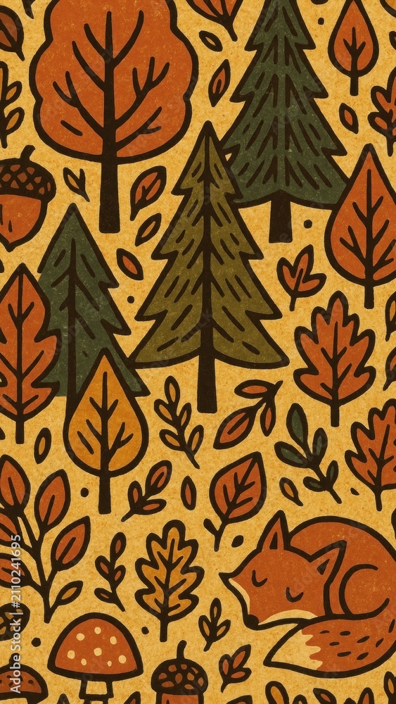 Fototapeta premium Whimsical forest fox pattern mobile wallpaper