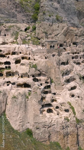 Aerial View of Ancient Vardzia Cave Monastery in Georgia