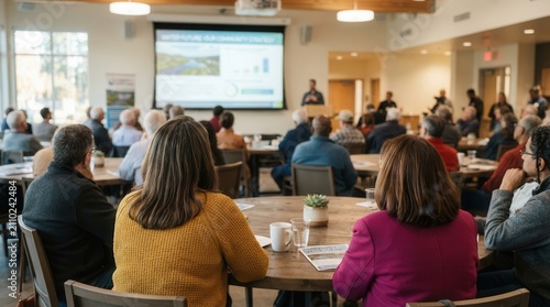 Community meeting discussing upgrades to water infrastructure for a safer public health water policy.
