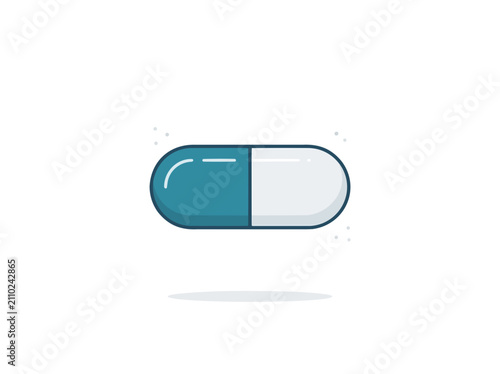 A single pill capsule with blue and white halves, presented on a minimalist background