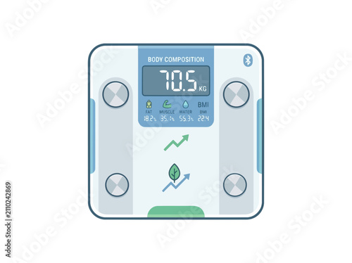 A digital body composition scale displaying weight and health metrics, indicating a focus on health and wellness