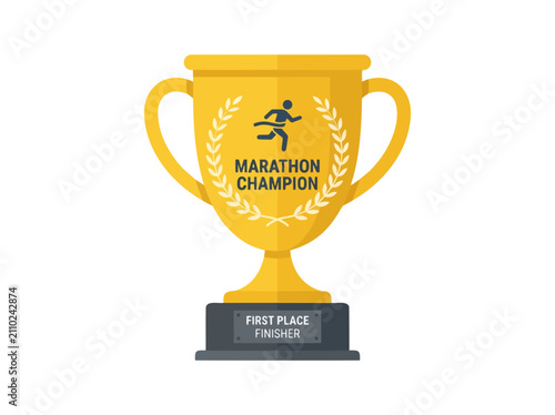 Golden marathon champion trophy with a runner silhouette and Marathon Champion text, awarded to the first place finisher