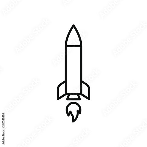 Black Rocket Outline Vector Icon - Vertical Spaceship Line Art Illustration for Launch and Exploration