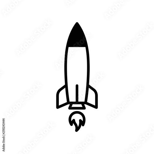 Black Rocket Outline Vector Icon - Vertical Spaceship Line Art Illustration for Launch and Exploration
