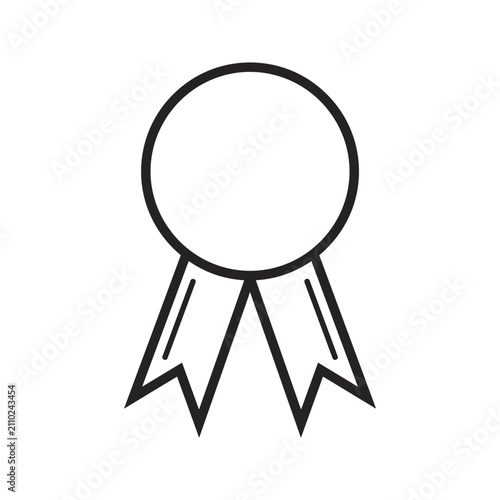 Black Ribbon Badge Outline Vector Icon with Circle Top – Minimalist Graphic Resource
