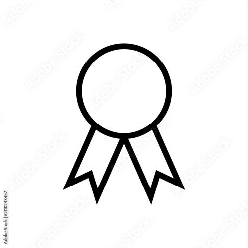 Black Ribbon Badge Outline Vector Icon with Circle Top – Minimalist Graphic Resource