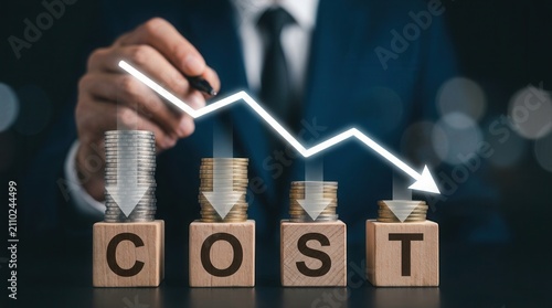 Businessman working on company cost saving and cost management strategies.