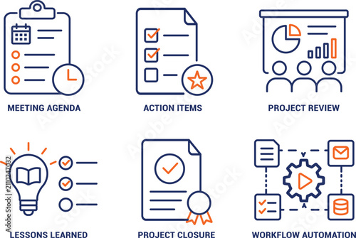 Enterprise Project Management Colored Icons Set Vector, Portfolio Management, Project Documentation, PMO Workflow and Business Operations Collection