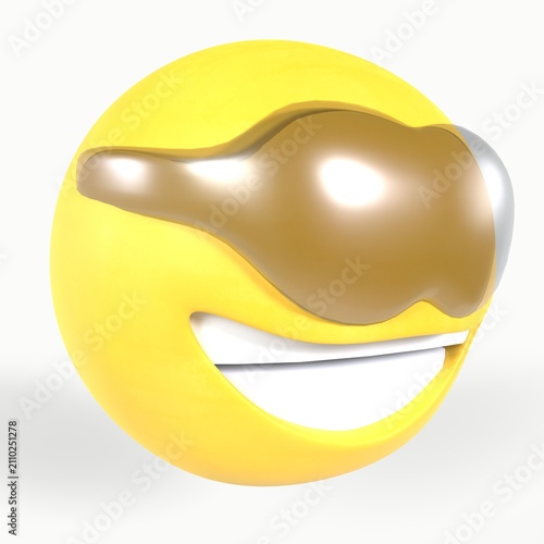 Smiley face wearing sunglasses 3d rendering isolated on white background