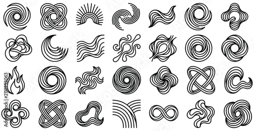 Принти на полотні Black and White Tribal Icon Pattern Set with Geometric Swirl Symbols, Seamless V