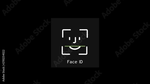 Animated Face ID Biometric Scan Icon Isolated on black Background . Secure Face ID Access and Digital Identity Verification Concept Animation