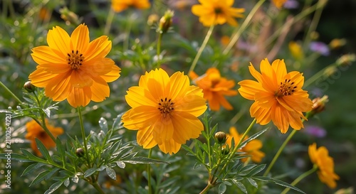 Close-up of vibrant orange marigold flowers in garden.
