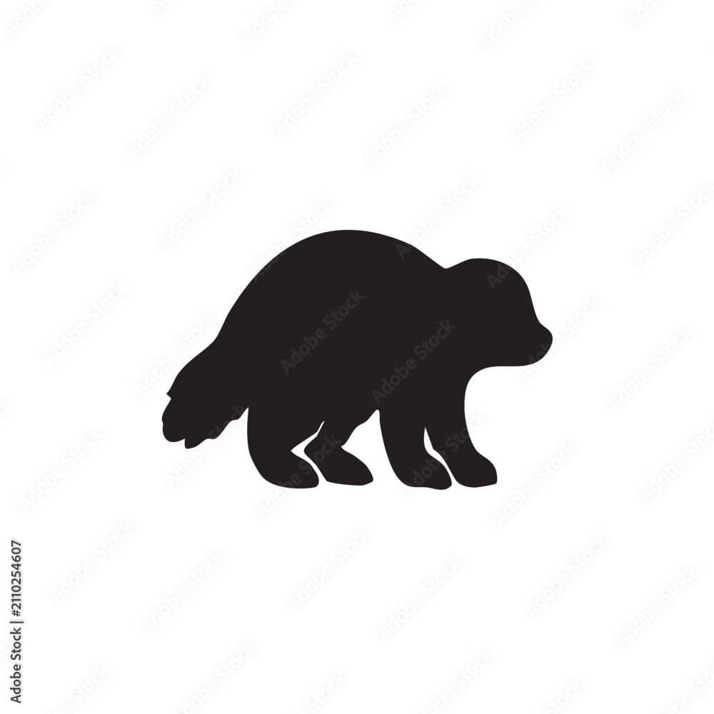 Obraz premium Black silhouette of a small badger walking isolated on white background, Vector