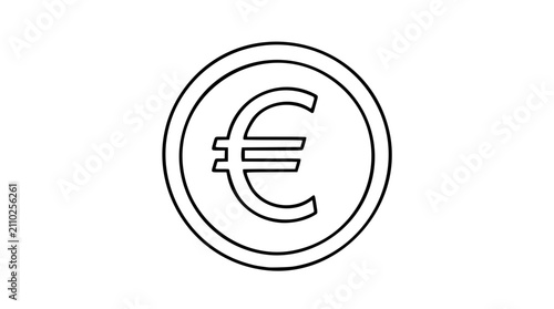 Canvastavla Euro coin vector icon with hand-drawn outline style featuring the euro currency symbol