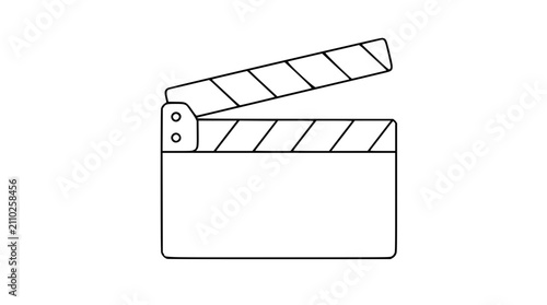 Quadro su tela Minimalist vector icon of film clapper board for movie production, clean line ar