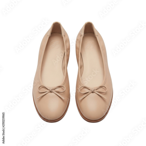 Obraz na plátně Beige leather ballet flats with cute bow isolated on transparent background