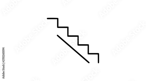Minimalist Vector Icon of Downward Staircase with Steps and Handrail, Hand-Drawn Line Art Illustration, Clean Scalable Outline Design for Architecture, Building Navigation and Interior Design