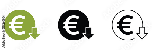 Foto Cost Reduction Vector Signs Set Featuring Price Drop Arrows, Financial Decline Symbols, Business Savings Icons, Discount Indicators, Budget Optimization, Cost Cutting Concepts, And Clean Vector