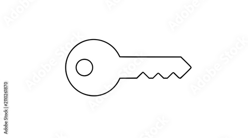 Simple vector icon illustration of a classic house key, featuring a clean black outline and minimalist aesthetic, perfect for real estate, security, home ownership, and property management concepts.