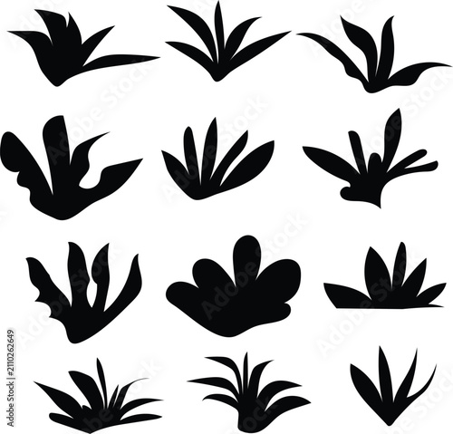 Hand Drawn Grass and Plant Silhouette Vector Set