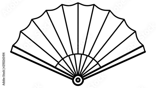 Traditional hand fan vector icon with editable stroke. Minimalist hand-drawn folding fan illustration featuring a clean outline and adjustable line weight for cultural and summer design themes.
