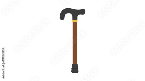 Minimalist walking stick vector icon illustration, a hand-drawn outline of a mobility cane for seniors and healthcare assistance, perfect for accessibility and medical equipment design layouts.