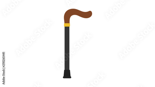 Walking cane vector icon, a clean hand-drawn minimalist outline illustration of a mobility aid stick for elderly people, healthcare assistance, and accessibility support design concepts.