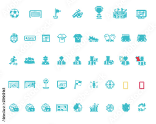 Photography Football and Soccer Match Line Icon Set with Referee, Stadium, Equipment, Player