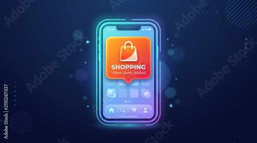 Online Shopping App 3D Icon Illustration on Smartphone Screen