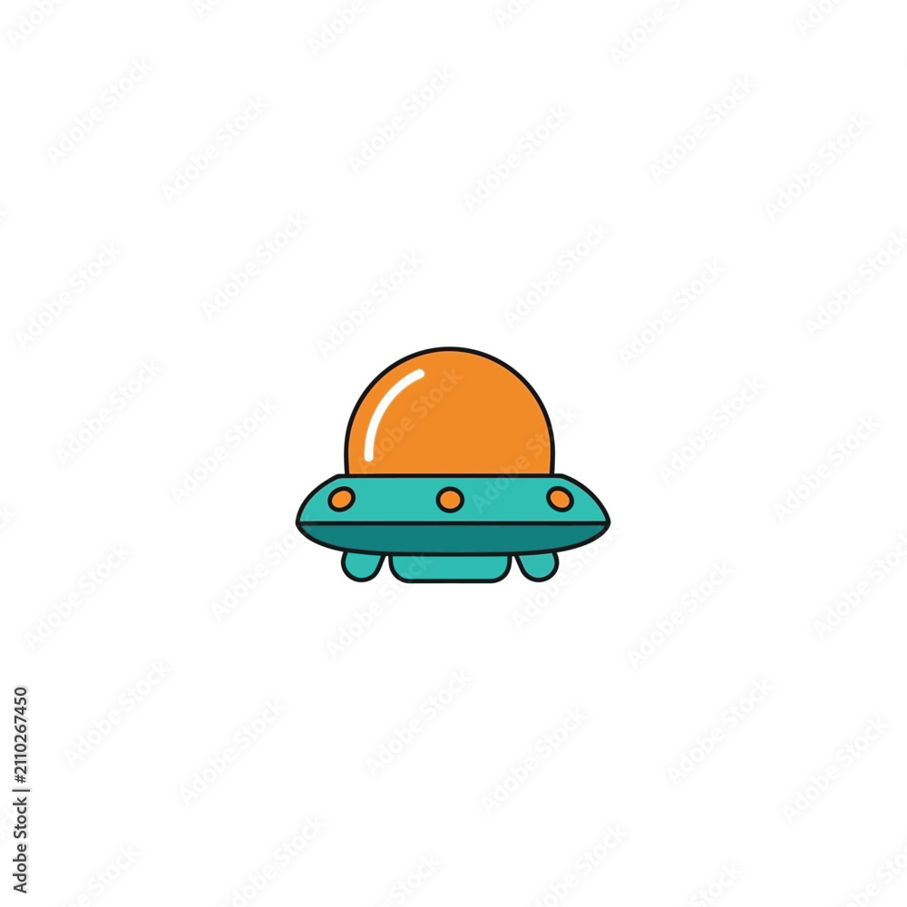 Fototapeta premium cute cartoon ufo flying in space alien spaceship graphic illustration