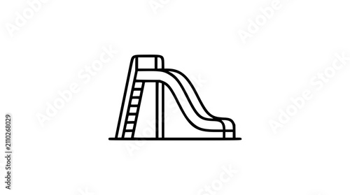 Playground Slide Vector Icon. Minimalist Line Art Illustration of Children's Play Equipment. Hand-drawn Outline Style Park Recreation Symbol. Scalable Graphic Design Element for Play Area Signage.