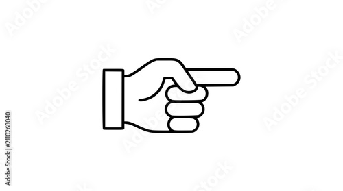 Minimalist vector illustration of a right pointing hand with extended index finger, featuring clean line art outline style with sleeve detail for directional icons and user interface design.