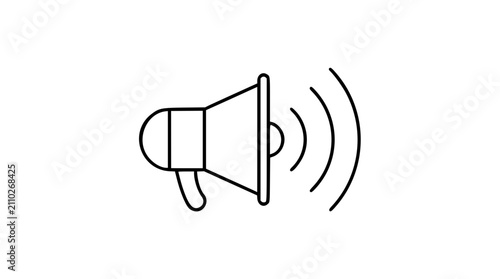 Konstfotografi Loudspeaker Vector Icon with Radiating Sound Waves - Hand-Drawn Minimalist Line